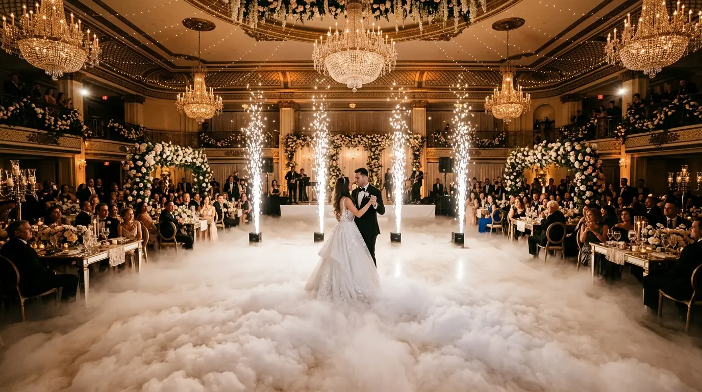 Platinum package, grand ballroom sparks and fog